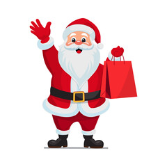Cute Santa Claus with a gift isolated on a white background. Christmas vector illustration.
