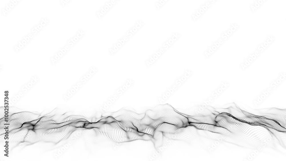 Poster abstract technology wave of particles. big data visualization. background with motion dots. artifici