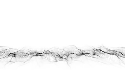 Abstract technology wave of particles. Big data visualization. Background with motion dots. Artificial intelligence. 3d rendering.