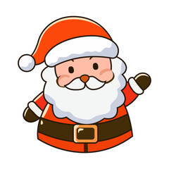 Flat vector portrait of a happy Father Christmas waving his hand in greeting Christmas Father Christmas sticker badge for New Year, isolated vector illustration