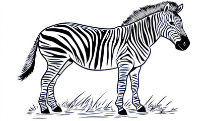 Zebra standing on grassland looking to the left