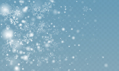 Snowfall weather white transparent template. Small snowflakes february vector. Snowy landscape of nature. Minimalistic wallpaper with snow. 