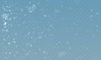 Minimalistic wallpaper with snow. Snowfall weather white transparent template. Small snowflakes february vector. Snowy landscape of nature.	