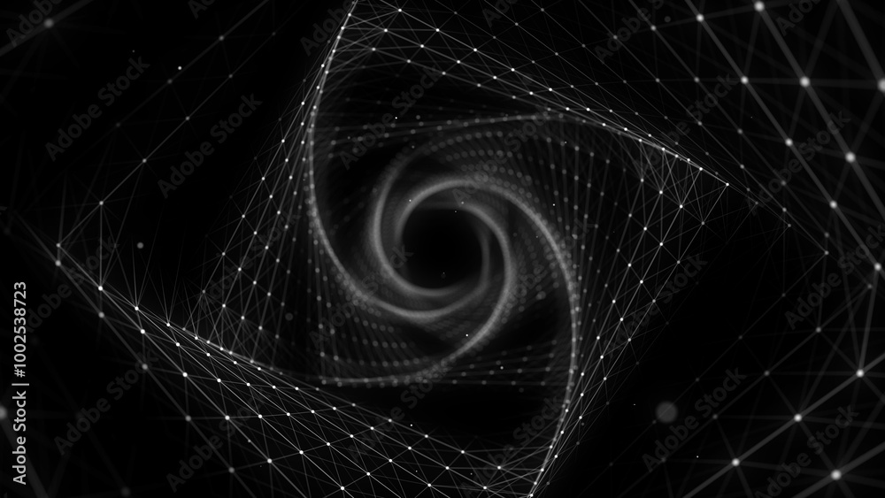 Wall mural abstract wireframe tunnel. wormhole. 3d portal grid. futuristic fantasy funnel. 3d rendering.