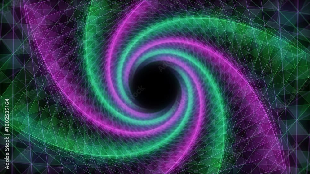 Wall mural abstract wireframe tunnel. wormhole. 3d portal grid. futuristic fantasy funnel. 3d rendering.