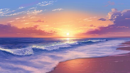 peaceful anime theme of the romantic beach, colorful