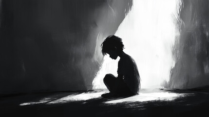 Child abuse and mistreatment, social problems, boy in a corner of a house. Feeling of anguish and restlessness. Problems in the family. Violence against minors. Ai generative