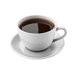 Obraz premium A simple white cup filled with rich, dark coffee on a matching saucer, perfect for a cozy coffee moment., isolated on a transparent background.