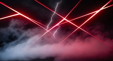 Glowing red rays forming sharp zigzag patterns on a dark smoky backdrop reminiscent of lightning