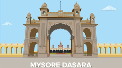 Naklejka premium Mysore palace dasara festival, Entrance Gate to Mysore Palace, Amba Vilas Palace Mysuru, Karnataka 