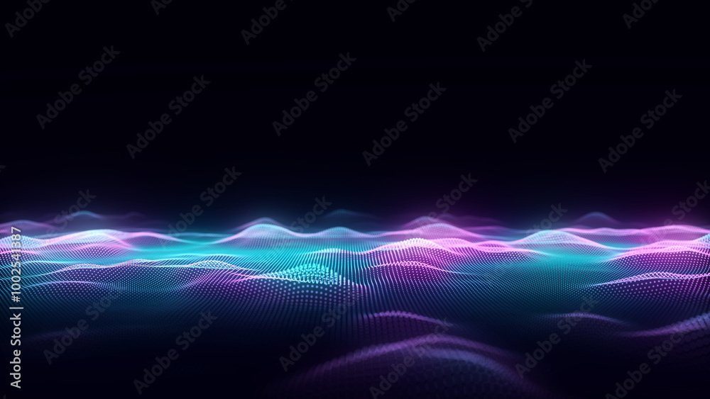 Wall mural futuristic technology wave. digital cyberspace. abstract wave with moving particles on background. b