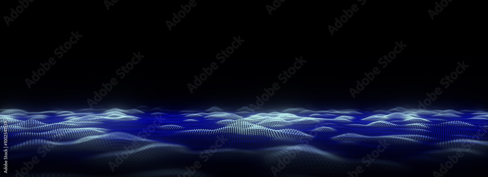 Wall mural futuristic technology wave. digital cyberspace. abstract wave with moving particles on background. b