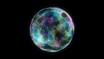 Futuristic sphere of particles and lines. Network connection big data. Abstract technology background. 3d rendering.