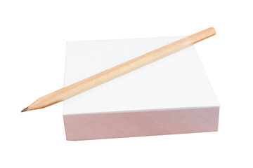 Brown pencil wood on blank white post-it note isolated on cut out PNG or transparent background. Mockup sticky Note Paper. It's a reminder that helps you organize your ideas. Office stationery.