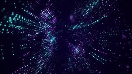 Obraz premium Abstract wireframe tunnel. Colors wormhole. 3D portal grid. Futuristic fantasy funnel. 3d rendering.
