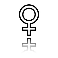 Obraz premium Female simple icon vector. Flat design. Black icon with mirror reflection. White background