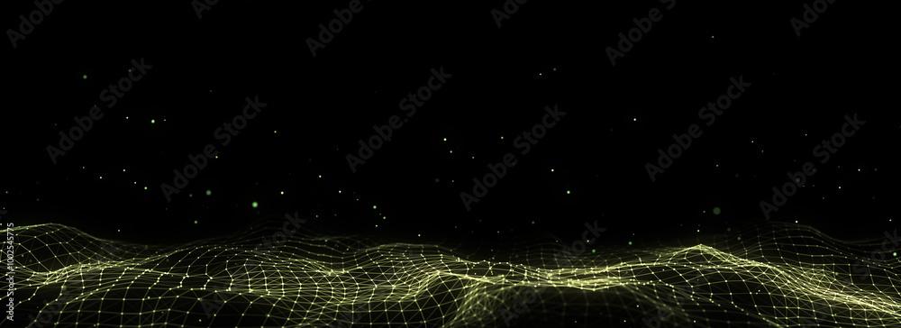 Wall mural futuristic technology wave. digital cyberspace. abstract wave with moving particles on background. b