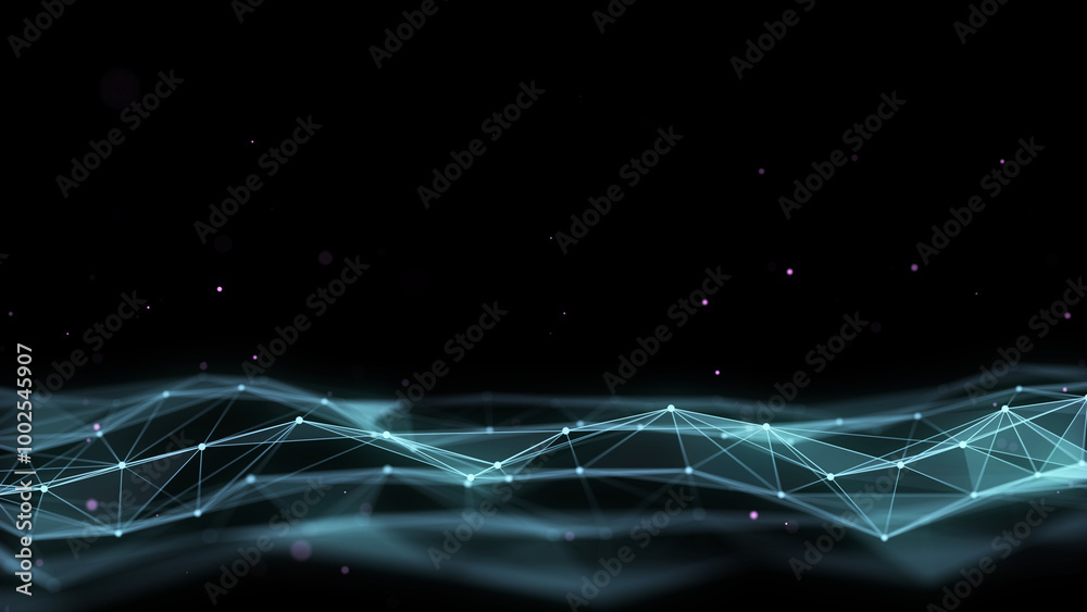 Poster futuristic technology wave. digital cyberspace. abstract wave with moving particles on background. b