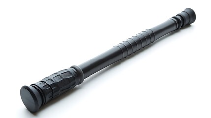 Obraz premium A police baton with a textured grip, lying on a white background.