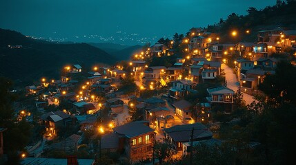 Obraz premium town at night with city lights lighting up the skyline, showcasing a bustling streetscape, architecture, and the vibrant energy of urban life and metropolitan living