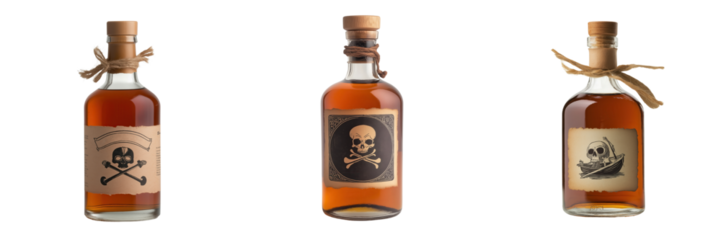 Set of Pirate’s rum bottle isolated on a transparent background