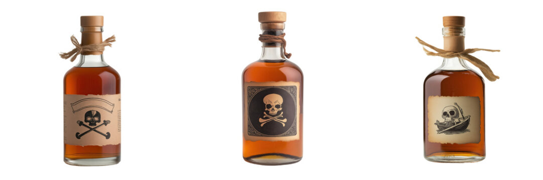Set of Pirate&rsquo;s rum bottle isolated on a transparent background