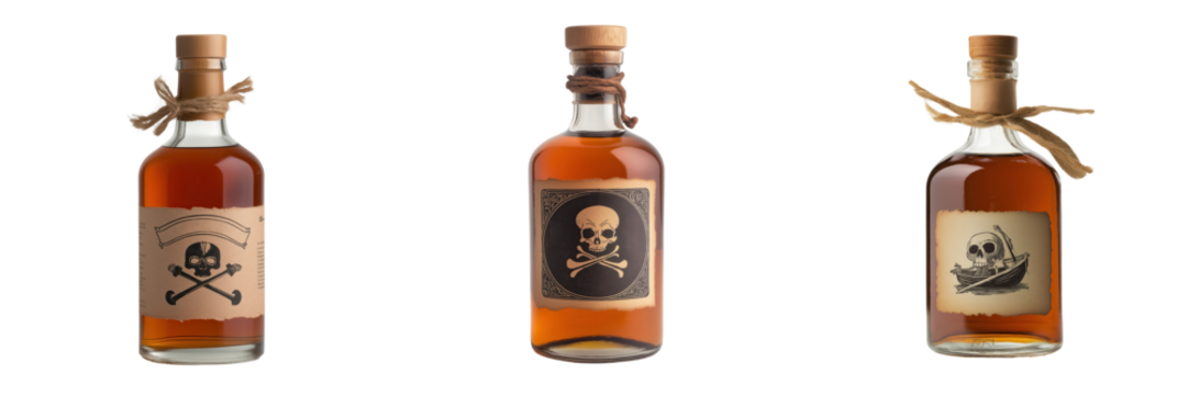 Set of Pirate’s rum bottle isolated on a transparent background