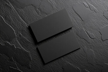  Black business card mockup on a black background, top view. Minimalist design with empty space for text and branding. Created with Ai