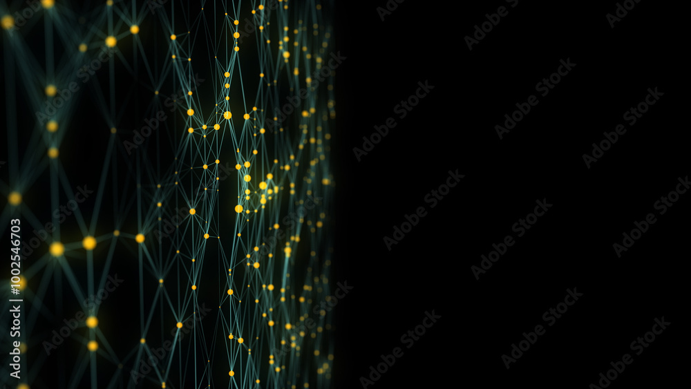 Poster abstract technology wave of particles. big data visualization. background with motion dots. artifici