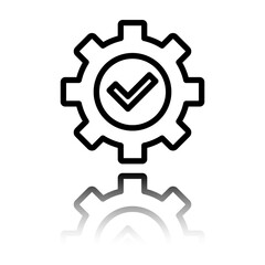 Gear simple icon, vector. Flat design. Black icon with mirror reflection. White background