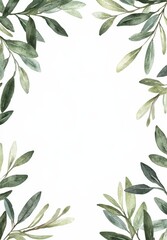A white background with green leaves surrounding it