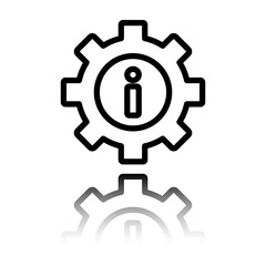 Gear vector, simple icon. Flat design. Black icon with mirror reflection. White background