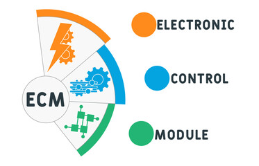 ECM - electronic control module acronym. business concept background. vector illustration concept with keywords and icons. lettering illustration with icons for web banner, flyer, landing