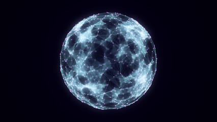 Futuristic sphere of particles and lines. Network connection big data. Abstract technology background. 3d rendering.
