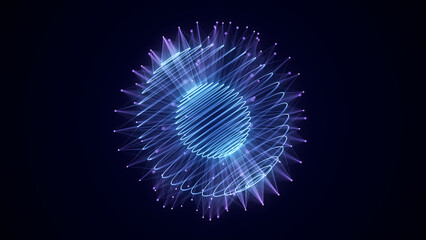 Futuristic sphere of particles and lines. Network connection big data. Abstract technology background. 3d rendering.
