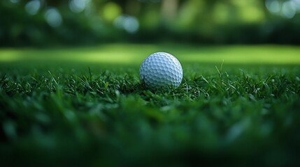 Obraz premium golf ball resting on lush green fairway grass, capturing the essence of outdoor sports, competitive golf, and professional-level training for tournaments and leisure play