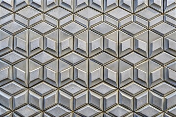 Geometric pattern with grey tiles on concrete texture close-up