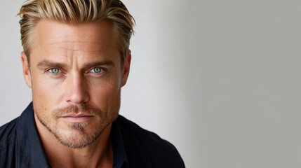 Fototapeta premium Close-up Portrait of a Serious Blond Man
