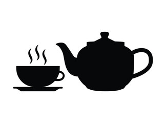 Tea pot and cup flat vector icon and symbol design