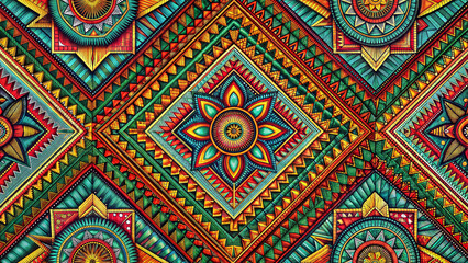 Abstract intricate ethnic mexican pattern embroidered on fabric
