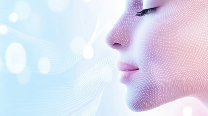 Fototapeta premium Abstract lines and dots create a visual representation of skincare procedures in a serene pastel setting. Generative AI