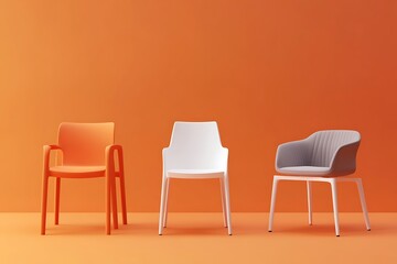 3D rendering of a row of plastic and metal chairs 