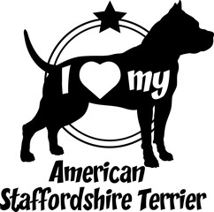 American Staffordshire Terrier dog silhouette, i love my dog, dog, dog breeds, logo, vector, monogram, silhouette, logo design, animal, illustration, mammal, icon, sign, design, black, wild, 