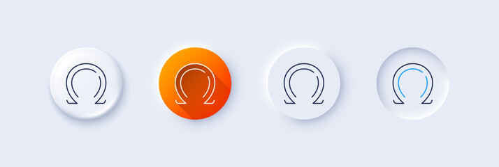 Omega line icon. Neumorphic, Orange gradient, 3d pin buttons. Last Greek letter sign. Ohm electrical resistance symbol. Line icons. Neumorphic buttons with outline signs. Vector