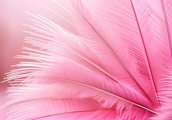 Feathers background. Artificial decorative feathers texture. Soft cotton background. Fluffy bird feather. Various shapes. Pink color cotton wool pattern. Handmade decorations decoupage.