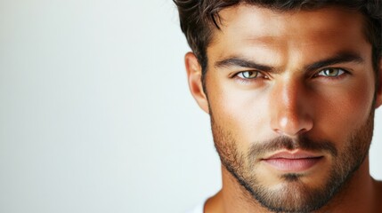 Fototapeta premium Close-up Portrait of a Serious Man with Dark Hair