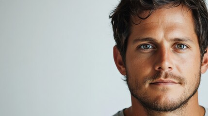 Naklejka premium Rugged Male Portrait with Intense Expression and Dark Hair