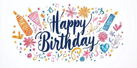 "Happy Birthday" isolated on white background. Hand lettering typography. Vector colorful illustration for greeting card boys, invitation letter