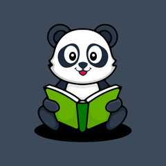 Cute panda reading book cartoon vector icon illustration