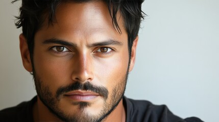 Obraz premium Rugged Male Portrait with Intense Expression and Dark Hair